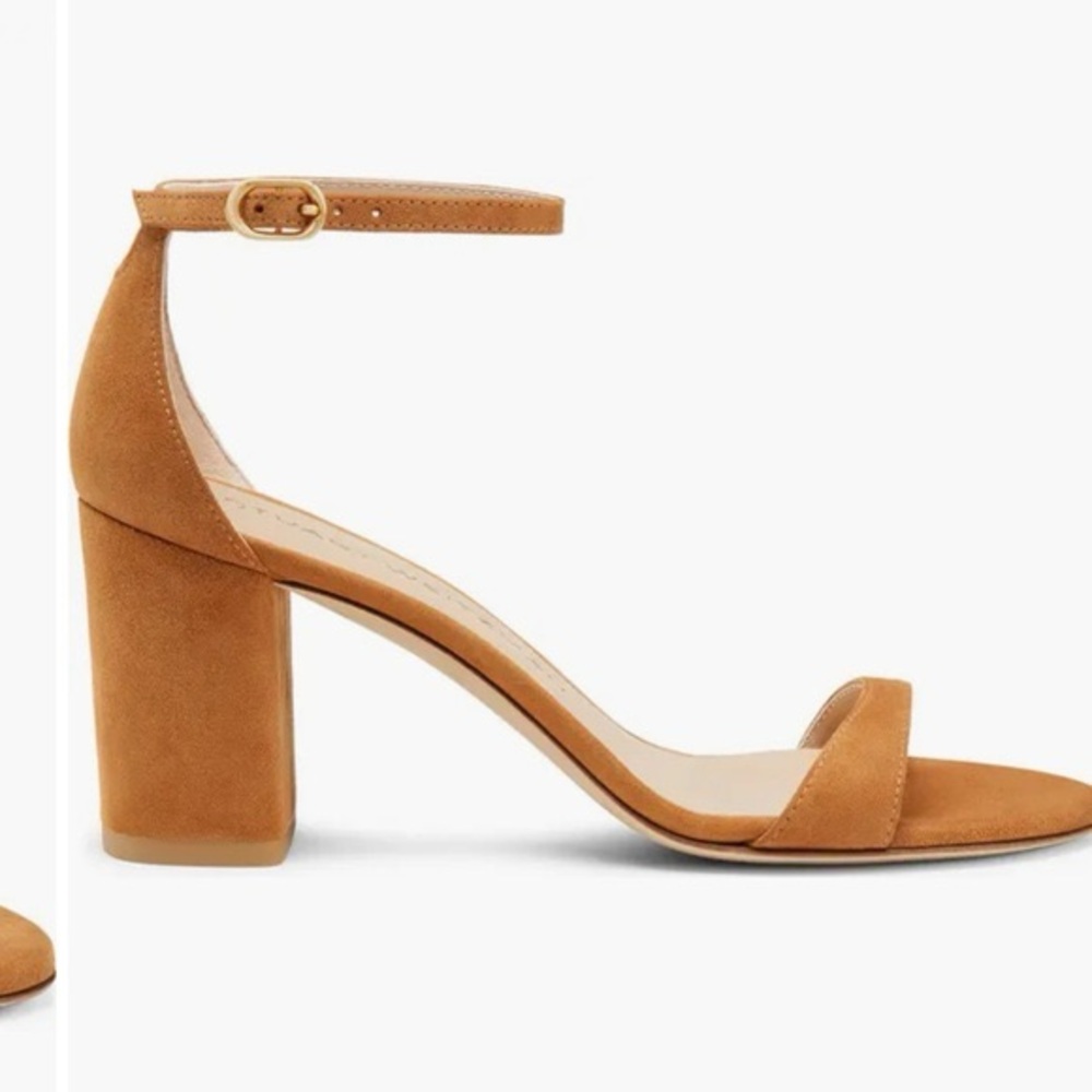 Stuart Weitzman Nudist Block 75 Suede Brown Hazelnut Ankle Strap Sandals 👡 - 9.5